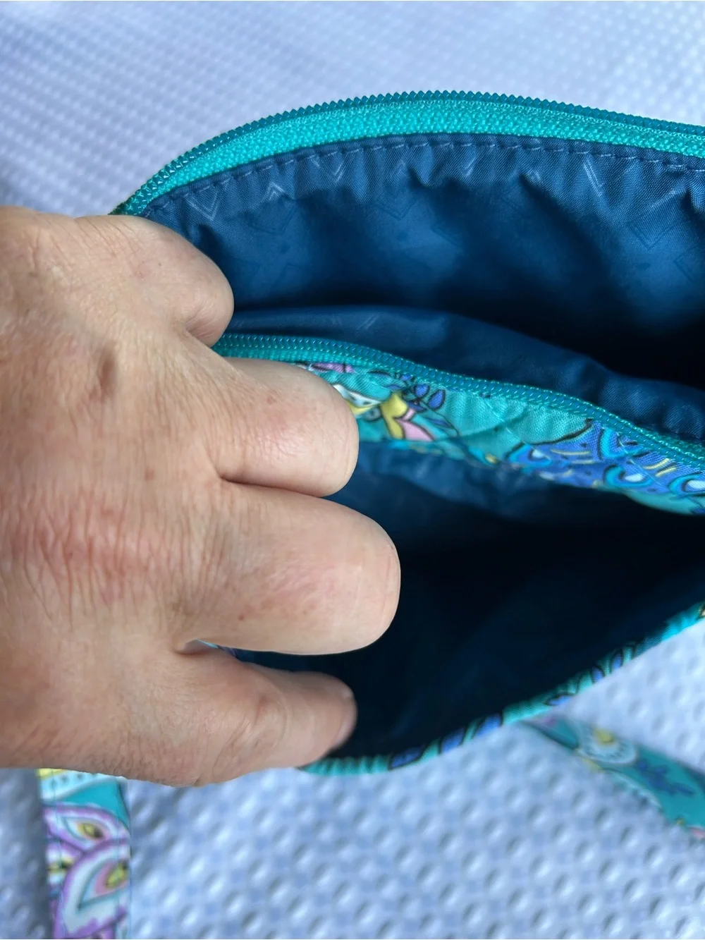 Vera Bradley Turquoise Floral Quilted Crossbody with Purple Accents - Picture 9 of 16